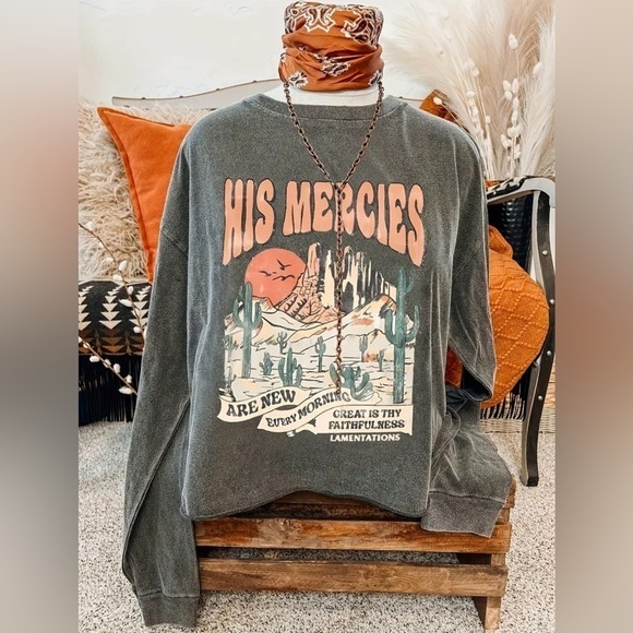 Villagers Collection Tops - Christian Faith Crew Neck Sweater Bible Verse Desert Orange Dark Gray NWT